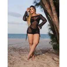 saída de praia vestido de praia tecido tule com elastano tamanho M veste do 36 ao 42 ref 2381