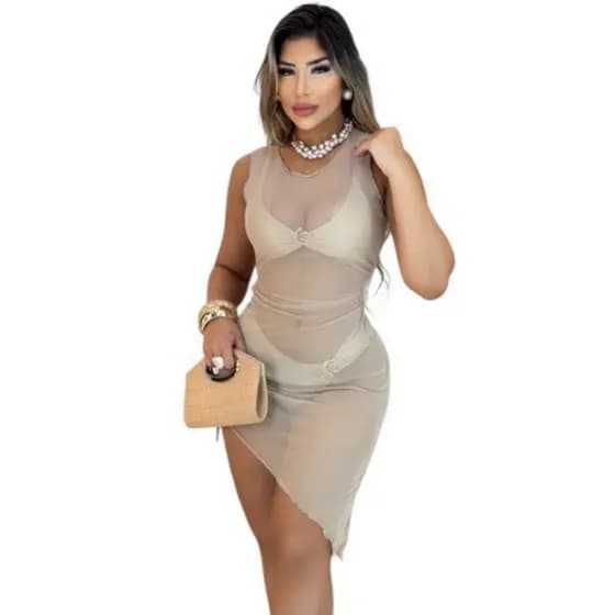 saída de praia feminina  -vestido transparente  de praia - ref:2383