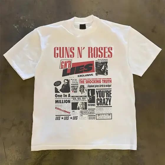 Camiseta Basica e OVERSIZED Guns N Roses Lies Newspaper Vintage Banda Rock Unissex