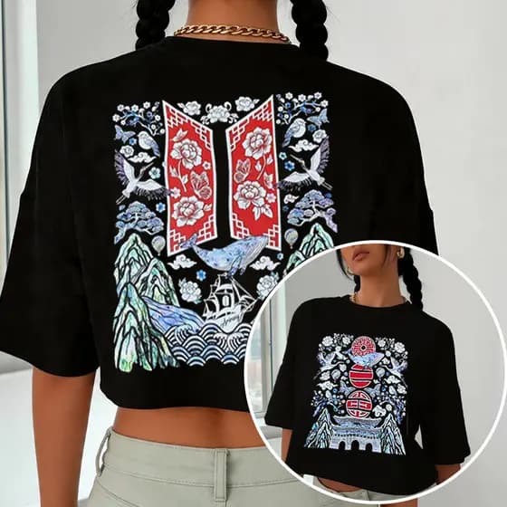 Blusa Cropped OVERSIZED Tshirt Bts Is Back Arirang The King Are Back Ukyoe Kpop World Tour