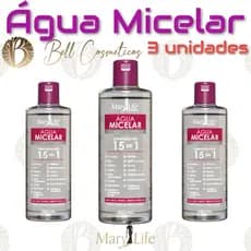 Kit 3 Unidades Água Micelar Colágeno e Pantenol 15 em 1 260mL Mary Life