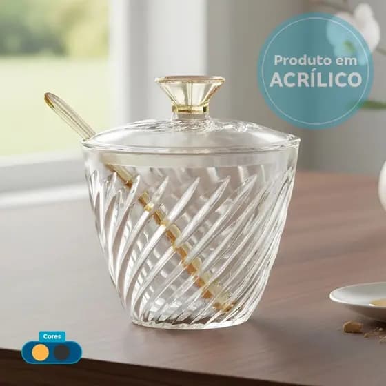 Açucareiro com Colher  em Acrílico Resistente Mesa Posta 330ml