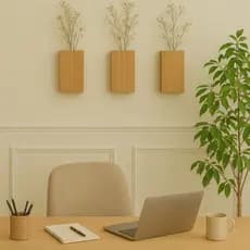 Conjunto 3 Plantadores Parede Madeira MDF Decoração Sala Escritório Autocolante Dupla Face
