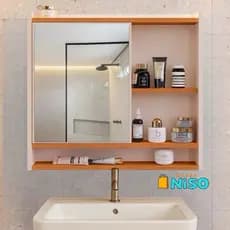 Espelheira para Banheiro com Espelho e Prateleiras Tulipa Aqua| Armário Suspenso Organizador Lavabo Toilette