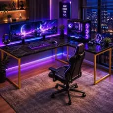 Mesa Gamer de canto Em L Industrial Escrivaninha Redrago Ferro E Madeira 120CM Escritorio - Pes Dourado - MEGA PROMOCAO