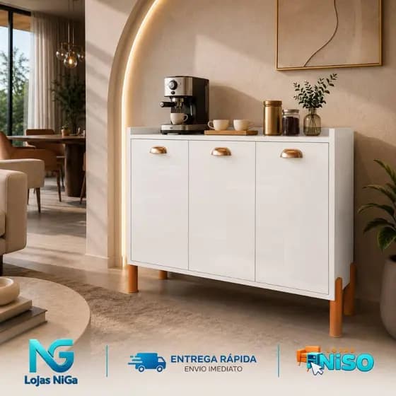 Aparador Coffe Buffet Linea Armário Balcão 2 Portas Puxador Concha Prateleira Cantinho Café Cozinha Sala