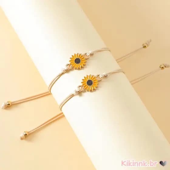 Pulseiras Girassol 2 Peças , Pulseira Promessa , Amizade , Casal , Distância , Joias