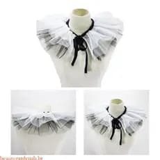 Beautywell Gótico Babados Gargantilha Colar Preto Branco Tule Ruff Elegante Acessório Para Hall