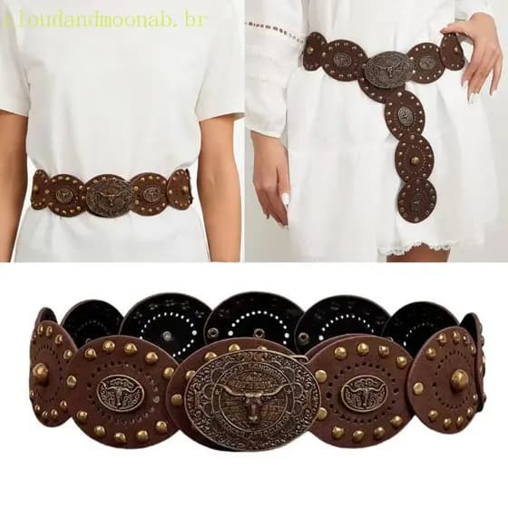 CLO Punk Rock Cinto Couro Sintético Strass Fivelas Metal Disco Studs Preto Casual