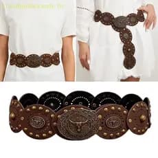 CLO Punk Rock Cinto Couro Sintético Strass Fivelas Metal Disco Studs Preto Casual
