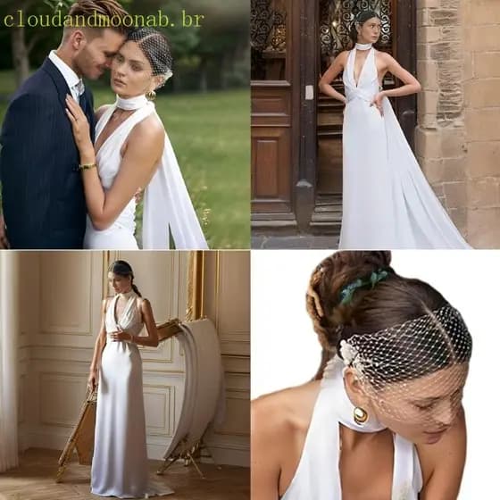 CLO Véu Noiva Elaborado Tule Lenço Rosto Capa Despedida Solteira Festa Mantilla