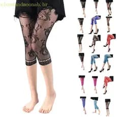 CLO Sob O Vestido Renda Cortada Meia-Calça Arrastão Capris Leggings Cueca