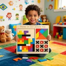 Jogo Raciocínio Educativo 3 Em 1 Brinquedo Montessori Quebra Cabeça Tetris 3D E Jogo Da Velha