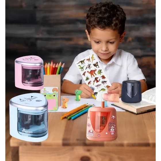 Apontador Escolar de Mesa para Lápis Usb Elétrico Duplo A Pilha Lápis Infantil Comum E Jumbo