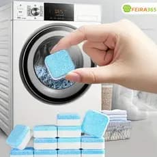 KIT com 10/12/24 Pastilhas Efervescentes para Limpeza Profunda de Lavadora - Desincrustante e Anticalcário