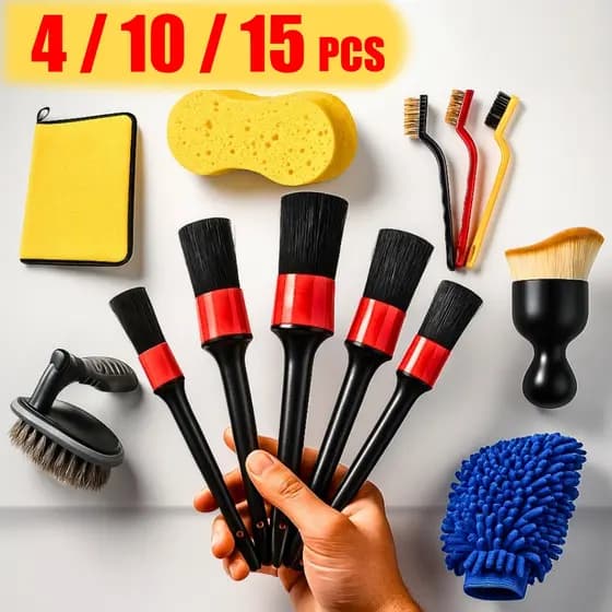 Kit 10 Peças Lavagem Automotiva Esponja + Escova de Pneu + Flanela + Aplicador de Cera + Luva Microfibra + Kit Pincel