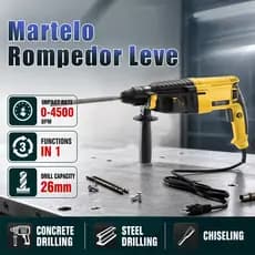 Martelete Rotativo com Fio Modelo 20/26 | Tensão Dupla 800W e 1300W, Duas Opções de Cor | Versão com Maleta