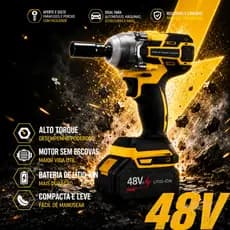 Chave de impacto sem escova 48V | Versão com caixa de ferramentas e duas baterias | Diversos acessórios opcionais