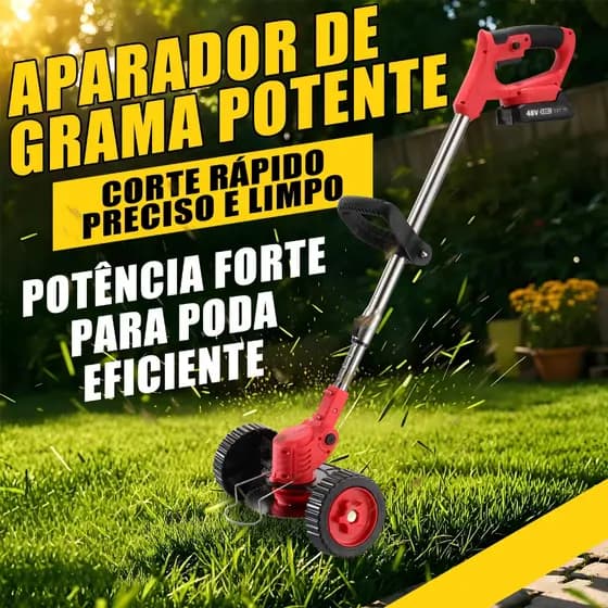 Roçadeira Aparador Sem Fio 48V Alta Potência, Dupla Bateria para Longa Autonomia, Leve e Fácil de Transportar