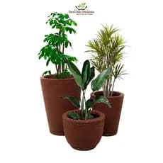 Kit 3 Vasos Para Plantas em Polietileno Escovado Coluna Redonda P  PP Bojo P Texturizado