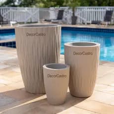Kit 3 Vasos para Plantas Coluna Horizontal P/M/G em Polietileno Decorativo Jardim Moderno