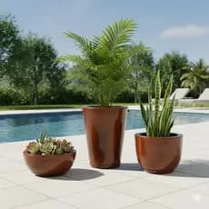 Kit 3 Vasos Planta Jardim Casa Decorativo Escovado Marmorizado Coluna Redonda Bojo Bacia