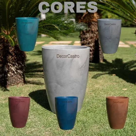 Kit 2 Vasos para Plantas Coluna Lisa, Marmorizada, Escovada G em Polietileno Decorativo Jardim