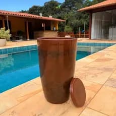 Vaso para Plantas Grande 54x33 Coluna Polida Lisa Marmorizada Com Prato M em Polietileno Decorativo