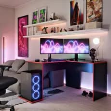 Escrivaninha Em L Mesa Para Computador Gamer Em Madeira Vermelha Casa Lustre