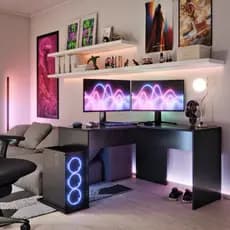 Escrivaninha Em L Mesa Para Computador Gamer Em Madeira Preto Casa Lustre