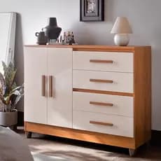 Cômoda Para Quarto Moderna Bella C/ Sapateira 2 Portas 4 Gavetas Cor Nature/Off White