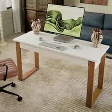 Mesa Escrivaninha Para Escritório Estilo Industrial Com Gaveta Cor Off White/Freijó Casa Lustre