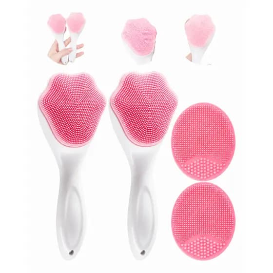 Kit 2 Escovas Silicone Facial Rosa Limpeza Poros Esfoliação