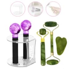 Kit Facial Esfera Cromoterapia Com Glitter C/ Rack + Kit Jade 3 Peças