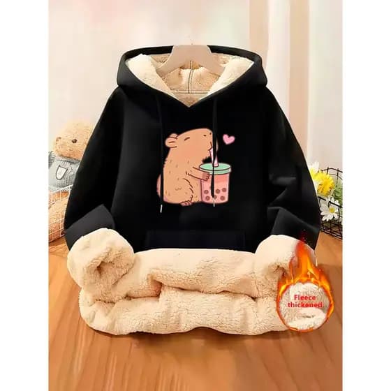 Blusa Moletom Feminino Casaco Moletom Feminino Moletom Peluciado Feminino Pelinho Estilo Urbano Estiloso
 Preto