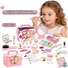 Conjunto de maquiagem infantil para brincar de casinha, maquiagem simulada para meninas com estojo organizador brinquedo