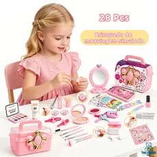 Conjunto de maquiagem infantil para brincar de casinha, maquiagem simulada para meninas com estojo organizador brinquedo