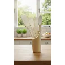 Kit Utensilios Cozinha Bambu 5 Pecas Colher Espatula Garfo Ecologico Duravel Funcional