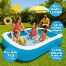 Kit Piscina Inflável Retangular 1000 Litros Bomba Férias Verão Calor Acessórios Criança Adulto