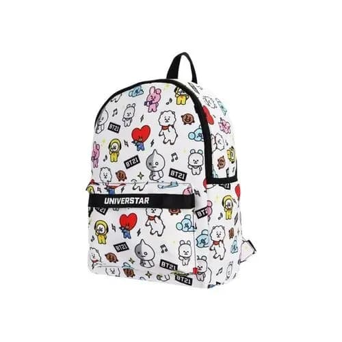 Mochila Escolar Juvenil Personagens Anime BT21 Branca Estilo Casual Faculdade
