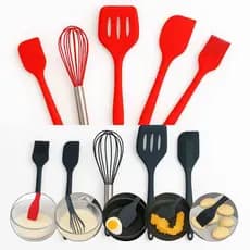 Kit Colher Espátula Cozinhar Silicone Antiderrapante Resistente 5 Peças Colorido