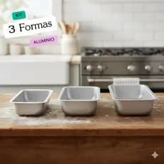 Kit Conjunto 3 Forma Assadeira Pão Bolo Aluminio Retangular Pequena Medio Grande