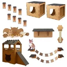 Kit Playground Para Gatos Mdf  Degraus Ponte Nicho Cama Descanso Casinha Arranhador