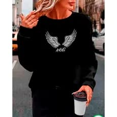 Moletom Feminino Plus Size Gola Careca Preto – "Angel" MLTCARECAFEM-1601-PT fox street