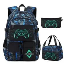 Kit Mochila Escolar Infantil Menino Lancheira Estojo Game Player Lançamento Masculina e Feminina - Envio Imediato