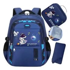 Kit De Mochila Astronauta Para Meninos Com Lancheira E Estojo Bolsa Escolar Infantil Menino Impermeável Reforçada Imperm