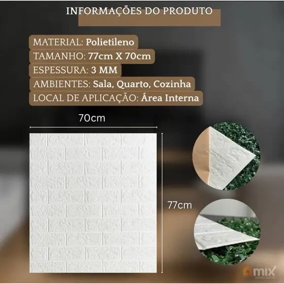 Placa Adesiva 3D Tijolinho 70x77cm