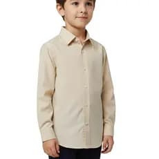 Camisa Social Infantil Manga Longa Menino Bebe bege 2a10 beje