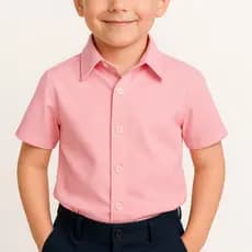 Camisa Social Infantil Rosa Bebê – Manga Curta, Elegante e Fresca | Tamanhos 2 a 10