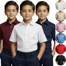 Camisa social infantil manga curta tamanhos 2 ao 10 Preto Azul Claro Branco premium
